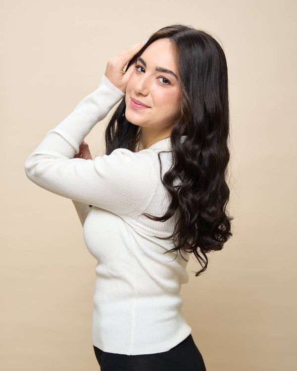 Dark Brown 22" wavy wig — angled4