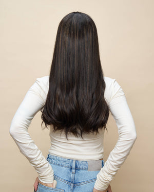 Brown + Highlights 22" straight wig — side1