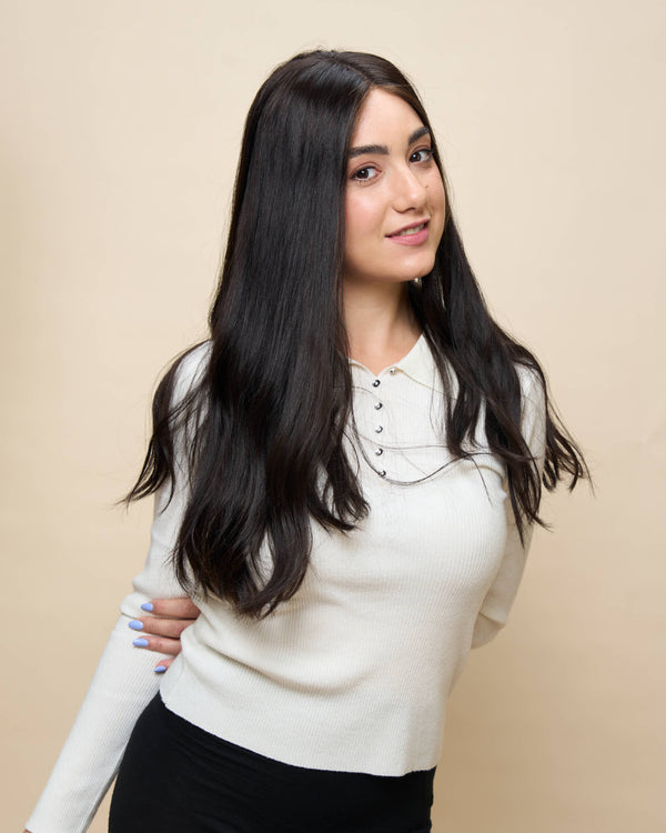 Dark Brown 22" straight wig — angled2