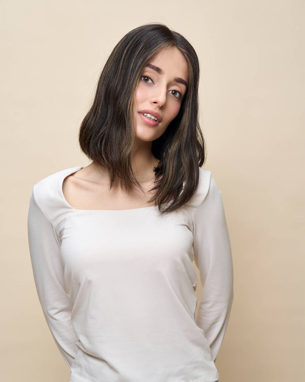 Brown + Highlights 13" straight wig — angled1