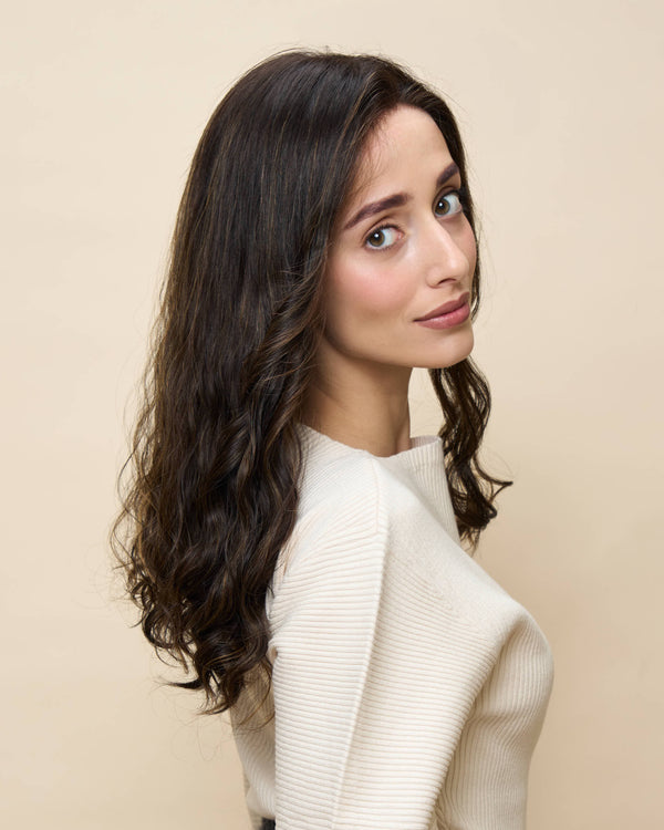 Brown + Highlights 18" wavy wig — angled2
