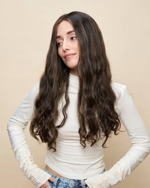 Brown + Highlights 22" wavy wig — angled2